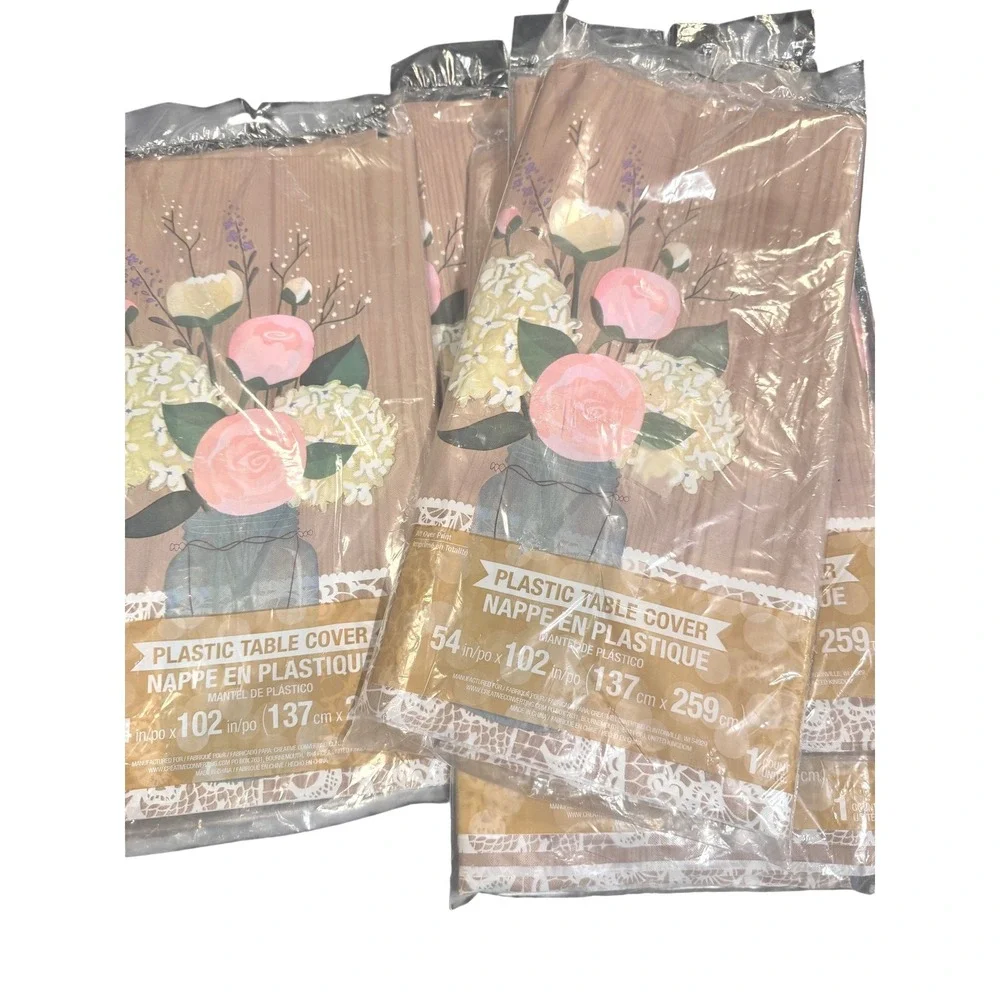 Creative Converting Floral Mason Jar Plastic Table Cover 54x102‎ inch disposable